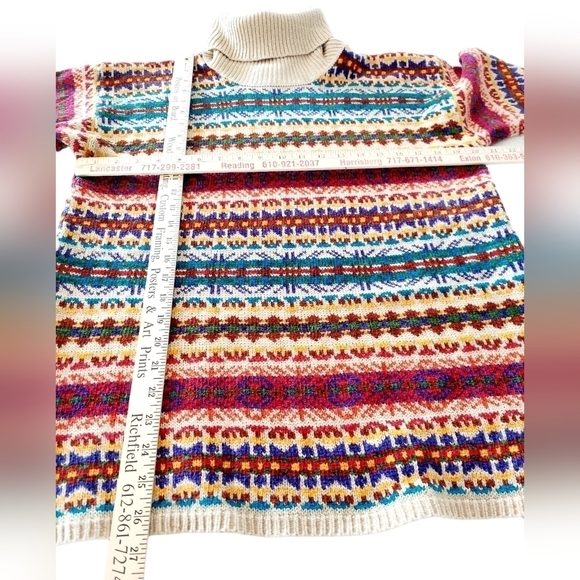 Vintage Sweater Tunic Turtleneck Medium 1990s Aztec Design Made In Hong Kong Y2K - Picture 7 of 10